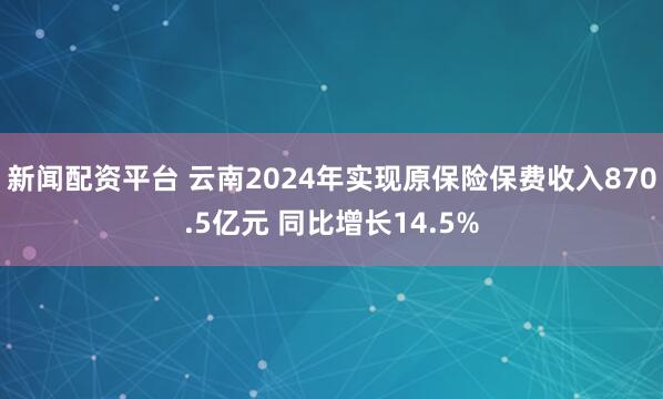 新闻配资平台 云南2024年实现原保险保费收入870.5亿元 同比增长14.5%